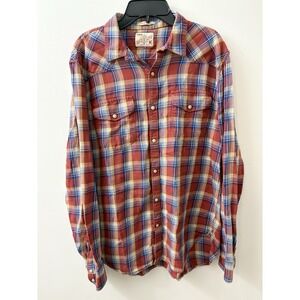 Lucky Brand Snap Button Up Women's Med Western Classic Fit Red Plaid w/ Pockets